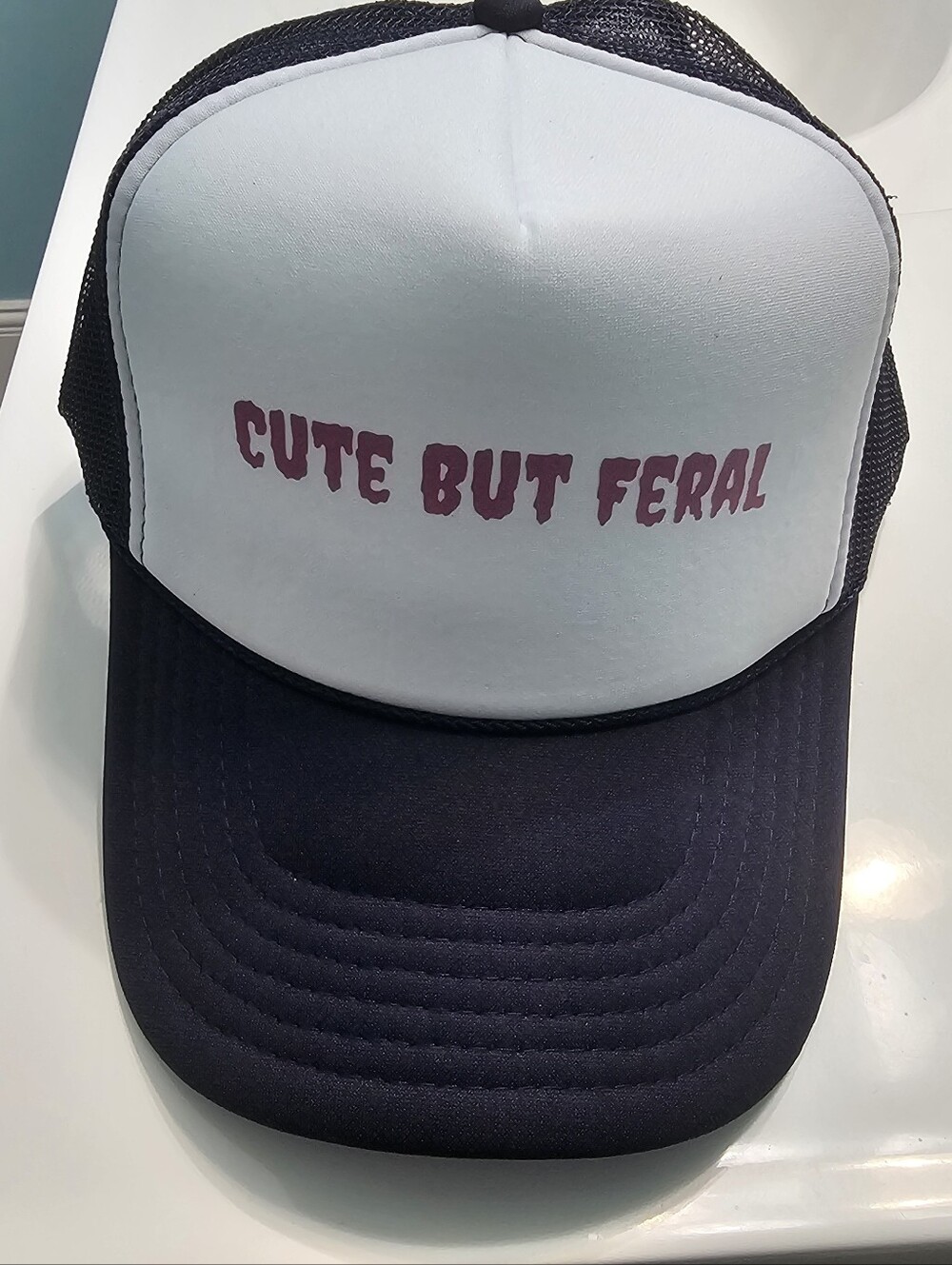 Cute But Feral Trucker Hat | Navy & White | Mesh Back | Adjustable Snapback NEW
